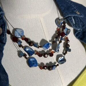 Handmade Wire Blue and Brown Beaded Layer Necklace